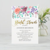 ピンク金ゴールドバラフローラリーフブライダルシャワー 招待状 (スタンド正面)