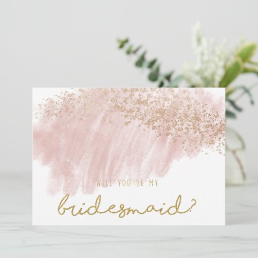 ピンク金ゴールドバラ赤面(ばちゃばちゃ)跳ねるフェイクグリッターシック 招待状 (スタンド正面)