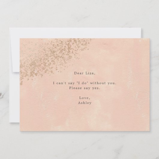 ピンク金ゴールドバラ赤面(ばちゃばちゃ)跳ねるフェイクグリッターシック 招待状 (裏面)