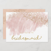 ピンク金ゴールドバラ赤面(ばちゃばちゃ)跳ねるフェイクグリッターシック 招待状 (正面/裏面)