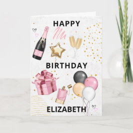 ピンク金ゴールドバルーンハッピーバースデーホリデーカード シーズンカード