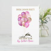 ピンク金ゴールドバルーンブックの起動パーティー 招待状 (スタンド正面)