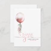 ピンク金ゴールドバルーン緑ベビーシャワーありがとう サンキューカード (正面/裏面)
