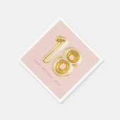 ピンク金ゴールドバルーン18thバースデーパーティー スタンダードカクテルナプキン (角)