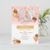 ピンク金ゴールドバルーン1stバースデーフォト招待状 招待状 (スタンド正面)