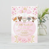 ピンク金ゴールドバレンタインスウィートアートベビーガールシャワー 招待状 (スタンド正面)