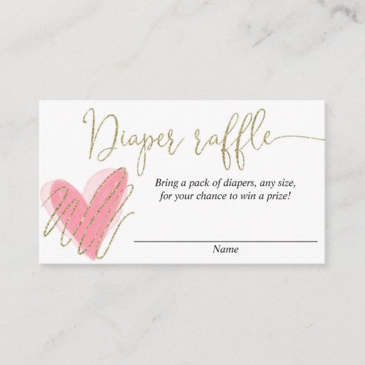 ピンク金ゴールドバレンタインデーハートおむつラッフルカード エンクロージャーカード (正面)