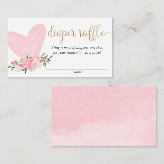 ピンク金ゴールドバレンタインデーハートおむつラッフルカード エンクロージャーカード (正面/裏面)