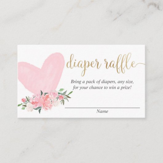 ピンク金ゴールドバレンタインデーハートおむつラッフルカード エンクロージャーカード (正面)