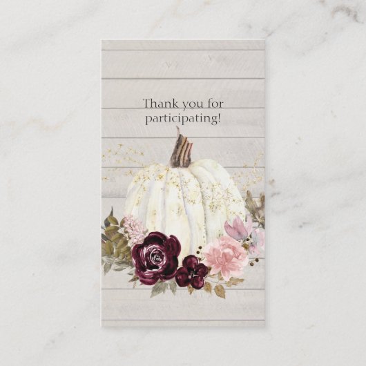 ピンク金ゴールドバーガンディフローラパンプキンおむつラッフル 名刺 (裏面)