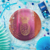 ピンク金ゴールドパイナップルグリッター ペーパープレート (パーティー)