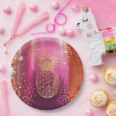 ピンク金ゴールドパイナップルグリッター ペーパープレート (パーティー)