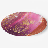 ピンク金ゴールドパイナップルグリッター ペーパープレート (アングル)