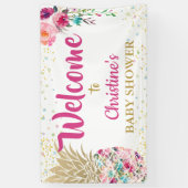 ピンク金ゴールドパイナップルフローラベビーシャワーバナー 横断幕 (縦)