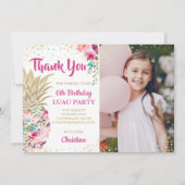 ピンク金ゴールドパイナップル誕生日写真ありがとう サンキューカード (正面)