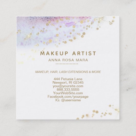 *~*ピンク金ゴールドパステルグリッターリップ美しいメイクアップ スクエア名刺 (裏面)