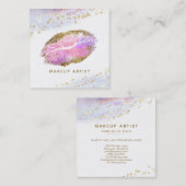 *~*ピンク金ゴールドパステルグリッターリップ美しいメイクアップ スクエア名刺 (正面/裏面)