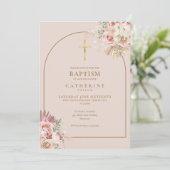 ピンク金ゴールドパンパスグラスガールバプテスバプテスマQRコード 招待状 (スタンド正面)