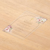 ピンク金ゴールドパンパスグラスガールバプテスマ《キリスト教》洗礼式や命名式 アクリル招待状 (レイダウン)