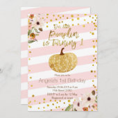 ピンク金ゴールドパンプキンファースト誕生日招待状 招待状 (正面/裏面)