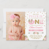 ピンク金ゴールドパンプキン第1バースデー招待状秋秋 招待状 (正面)