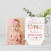 ピンク金ゴールドパンプキン第1バースデー招待状秋秋 招待状 (スタンド正面)