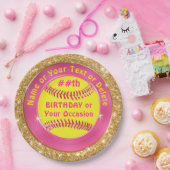 ピンク金ゴールドパーソナライズされたカワイトソフトボール紙プレート ペーパープレート (パーティー)