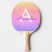 ピンク金ゴールドパープルグリッターとスパークルモノグラム 卓球ラケット (正面)