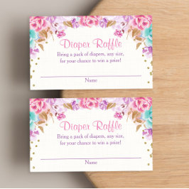ピンク金ゴールドパープルティール（緑がかった色）フローラおむつラッフル エンクロージャーカード