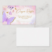 ピンク金ゴールドパープルバタフライおむつラッフル エンクロージャーカード (正面/裏面)