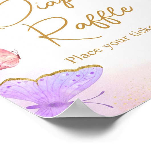 ピンク金ゴールドパープルバタフライおむつラッフル ポスター (角)