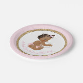 ピンク金ゴールドパールエスニックガールベビーシャワー ペーパープレート (アングル)