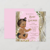 ピンク金ゴールドパールエスニックガールベビーシャワー 招待状 (正面/裏面)