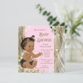 ピンク金ゴールドパールエスニックガールベビーシャワー 招待状 (スタンド正面)