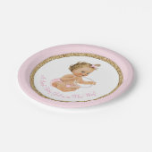 ピンク金ゴールドパールガールベビーシャワー ペーパープレート (アングル)