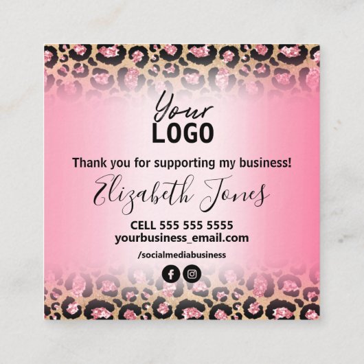 ピンク金ゴールドヒョウ印刷ご注文ありがとうございます スクエア名刺 (裏面)