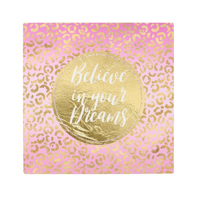 ピンク金ゴールドヒョウ印刷ドリーム メタルプリント (正面)