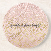 ピンク金ゴールドヒョウ印刷赤面グリッター コースター (正面)