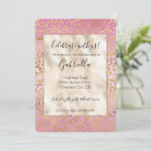 ピンク金ゴールドヒョウ印刷 招待状 (スタンド正面)