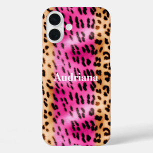 ピンク金ゴールドヒョウ印刷 iPhone 16 PLUSケース