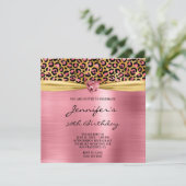 ピンク金ゴールドヒョウ箔ジェムハート50誕生日 招待状 (スタンド正面)