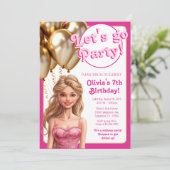 ピンク金ゴールドファッションドール誕生日パーティー 招待状 (スタンド正面)