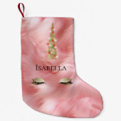 ピンク金ゴールドファースパークルグラムユニコーンライト スモールクリスマスストッキング (正面)