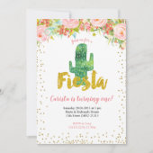 ピンク金ゴールドフィエスタファースト誕生日招待 招待状 (正面)