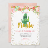 ピンク金ゴールドフィエスタファースト誕生日招待 招待状 (正面/裏面)