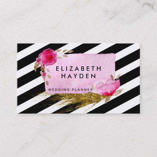 ピンク金ゴールドフォイルフローラ名刺 名刺 (正面)