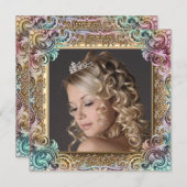 ピンク金ゴールドフォトSweet sixteen誕生日パーティー 招待状 (正面/裏面)