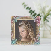 ピンク金ゴールドフォトSweet sixteen誕生日パーティー 招待状 (スタンド正面)