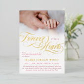 ピンク金ゴールドフォーエバーハートベビー記念 箔招待状 (立ち正面)