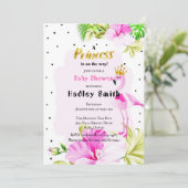 ピンク金ゴールドフラミンゴプリンセスベビーシャワー 招待状 (スタンド正面)